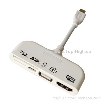 MHL to HDMI adapter 5 in 1 with OTG card reader, unique design with CE, RoHS, FCC